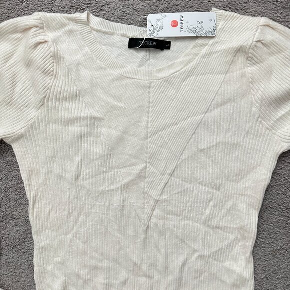 TECREW |  Women's Puff Sleeve Crew Neck Pullover Sweater | Cream | Size:… - Picture 4 of 7